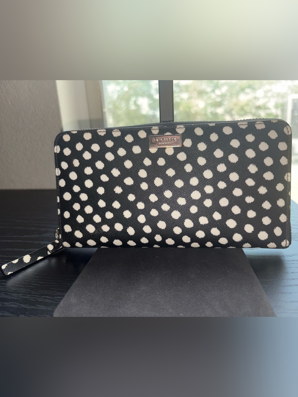 kate spade Black and White Polka Dot Zip Wallet
